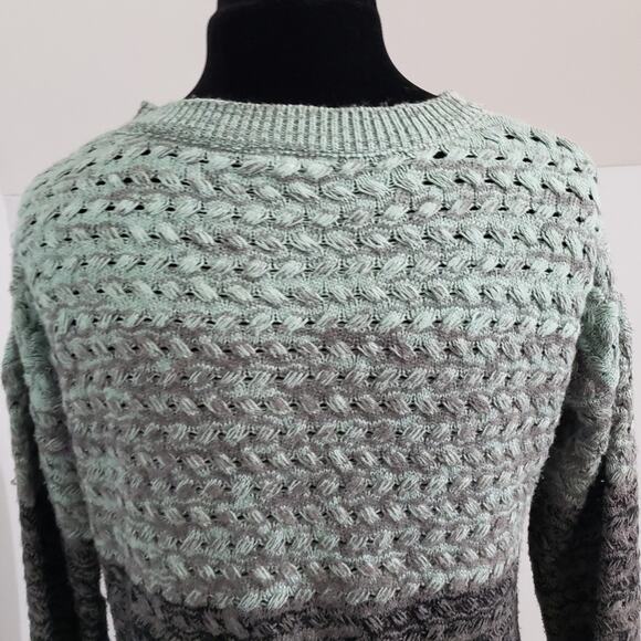 Chunky Knit Colorblock Ombre Crewneck Ribbed Long Sleeves Sweater Large - Picture 7 of 9